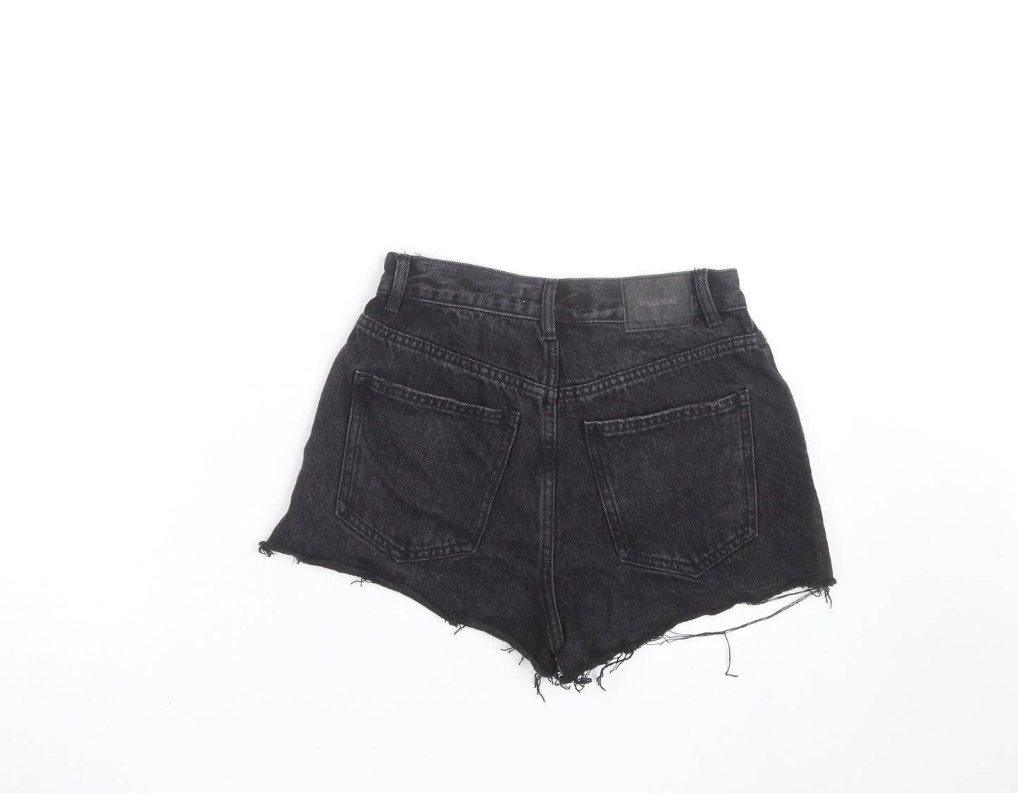 Pull&Bear Women Black Denim Cut-Off Shorts Size 8 Distressed 5-Pocket