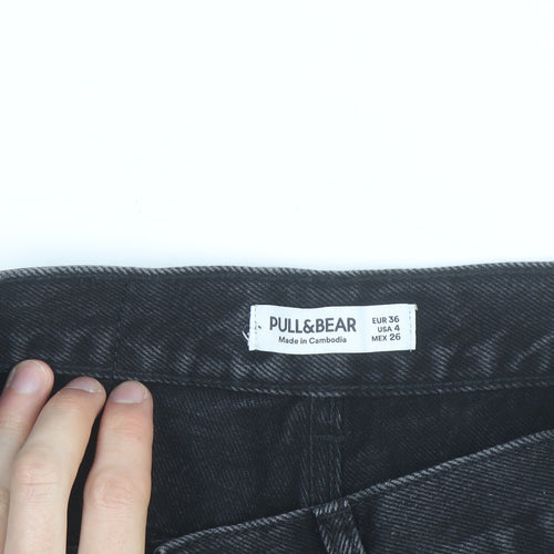 Pull&Bear Women Black Denim Cut-Off Shorts Size 8 Distressed 5-Pocket
