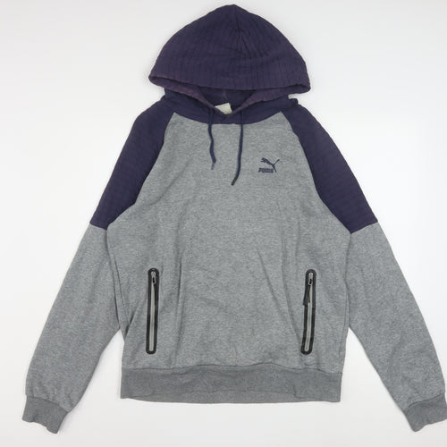 Puma Men's Grey Pullover Hoodie M Lightweight Logo Sportswear