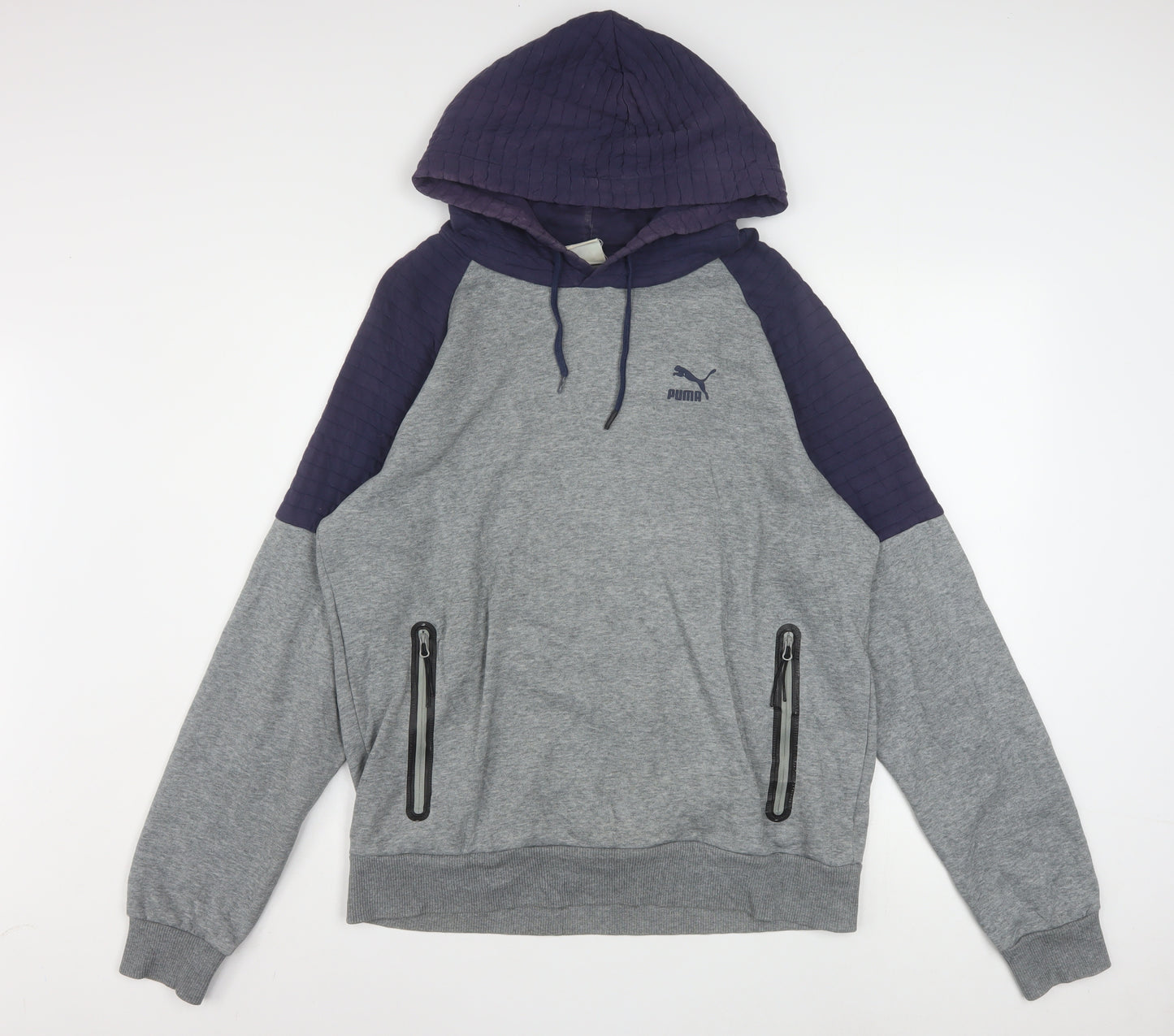 Puma Men's Grey Pullover Hoodie M Lightweight Logo Sportswear