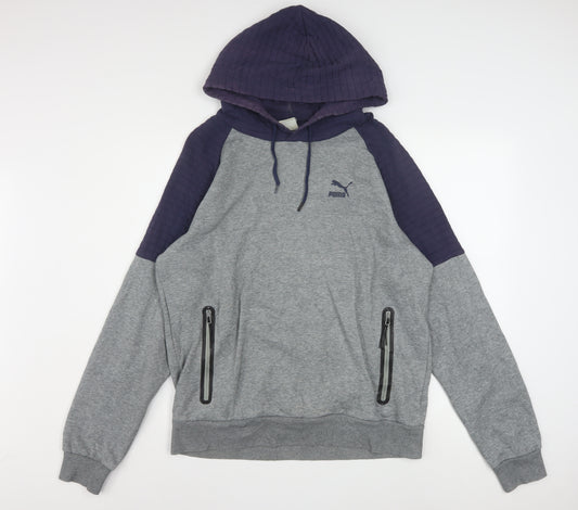Puma Men's Grey Pullover Hoodie M Lightweight Logo Sportswear