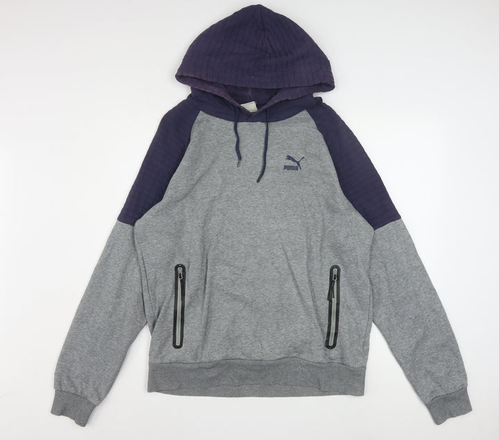 Puma Men's Grey Pullover Hoodie M Lightweight Logo Sportswear