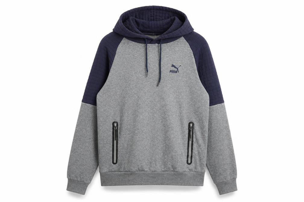 Front view of Puma Men's Grey Pullover Hoodie M Lightweight Logo Sportswear