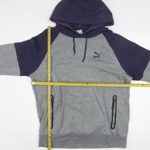 Puma Men's Grey Pullover Hoodie M Lightweight Logo Sportswear