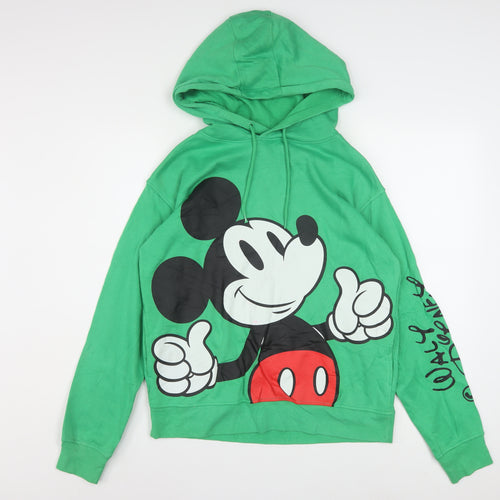 Disney Women Green Mickey Mouse Pullover Hoodie XS Graphic Print
