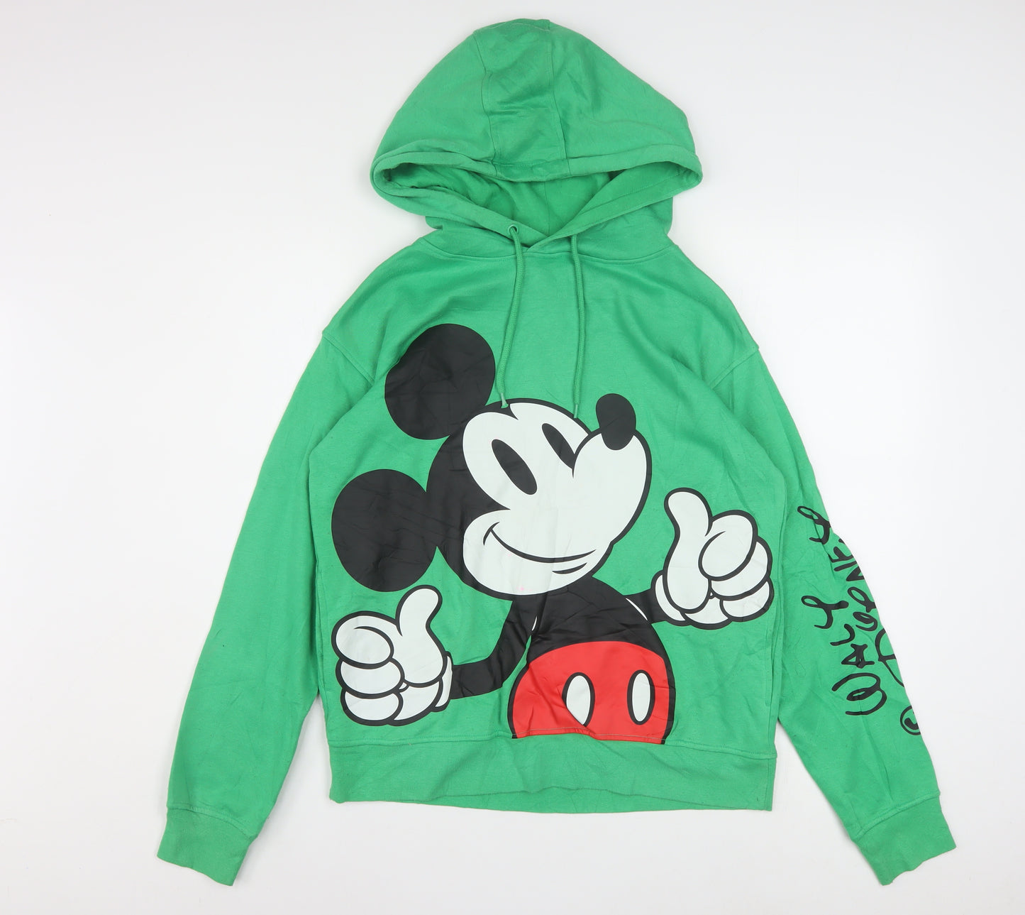 Disney Women Green Mickey Mouse Pullover Hoodie XS Graphic Print