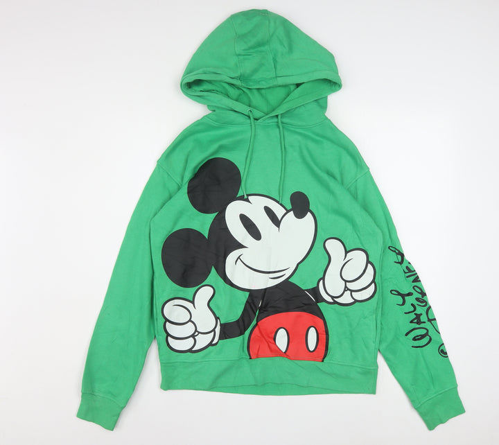 Disney Women Green Mickey Mouse Pullover Hoodie XS Graphic Print