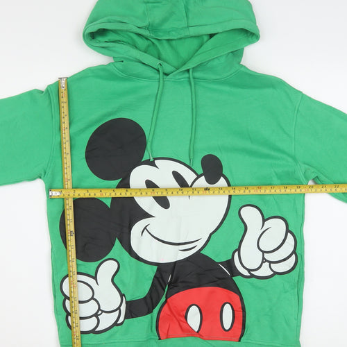 Disney Women Green Mickey Mouse Pullover Hoodie XS Graphic Print