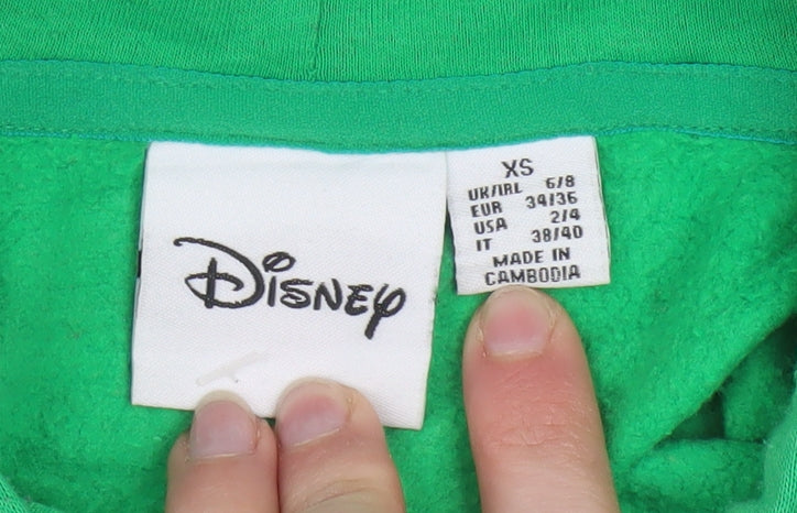 Disney Women Green Mickey Mouse Pullover Hoodie XS Graphic Print