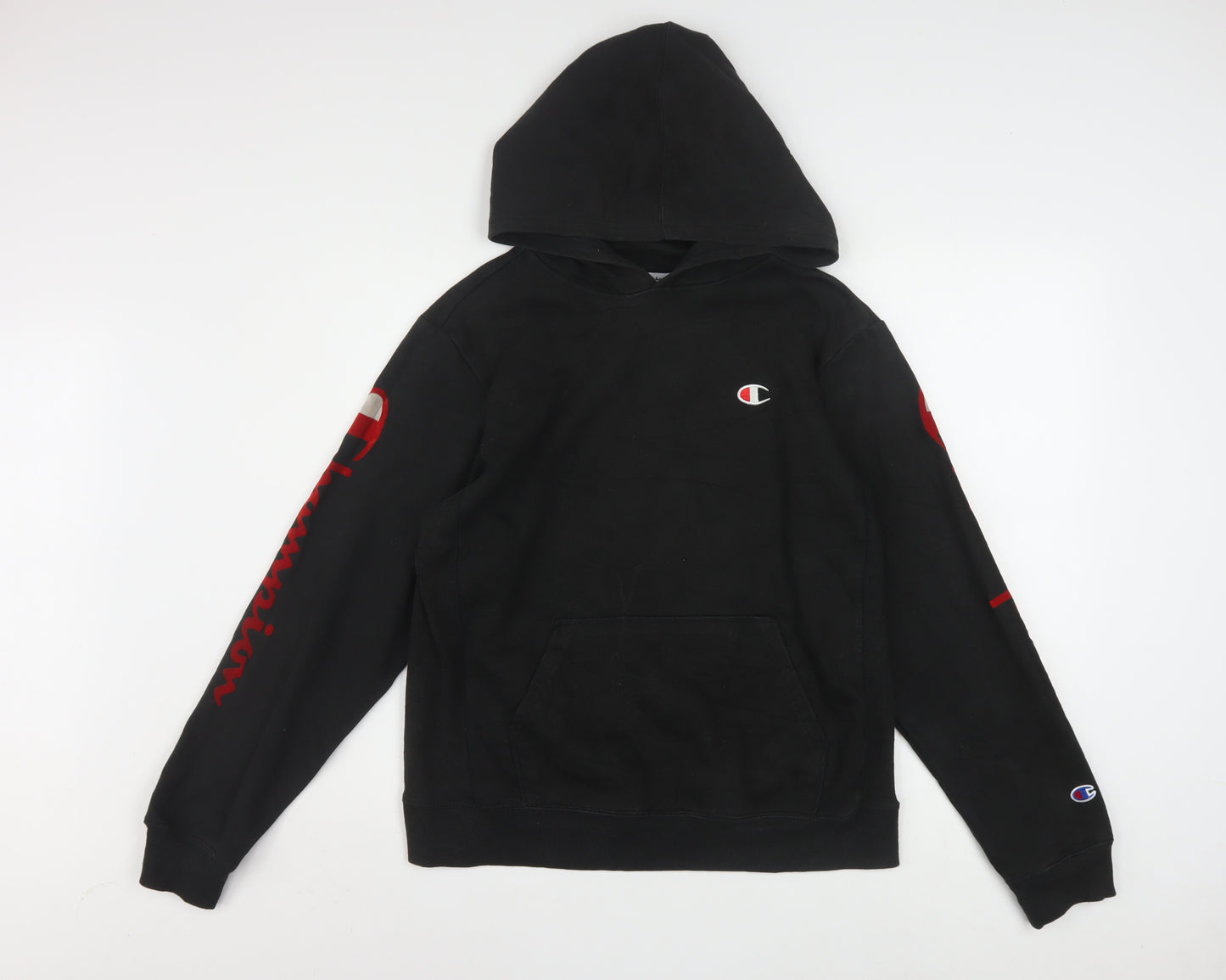 Champion Men's Black XL Pullover Hoodie with Logo Print