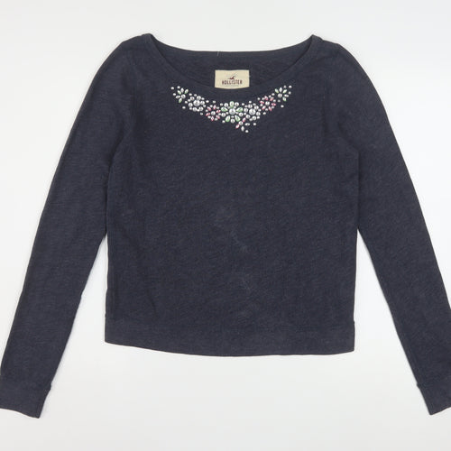 Hollister Women Navy Blue Medium Pullover Sweatshirt with Jewel Accents