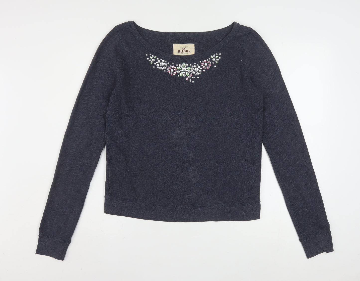 Hollister Women Navy Blue Medium Pullover Sweatshirt with Jewel Accents