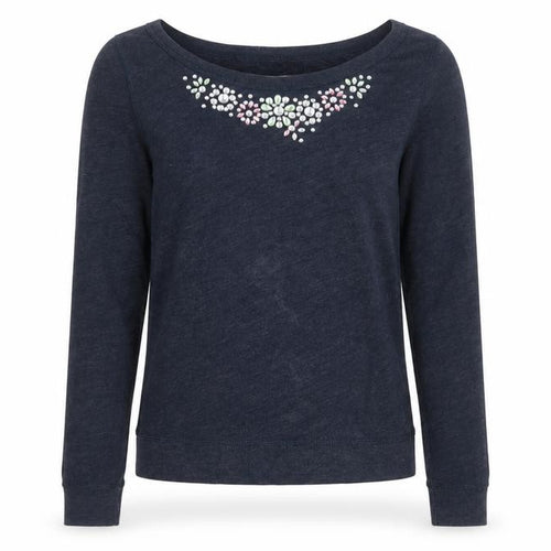 Hollister Women Navy Blue Medium Pullover Sweatshirt with Jewel Accents
