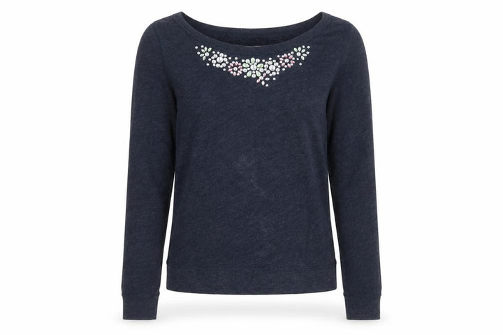 Hollister Women Navy Blue Medium Pullover Sweatshirt with Jewel Accents