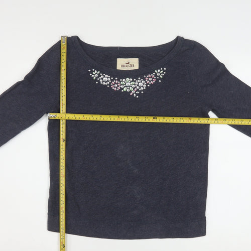 Hollister Women Navy Blue Medium Pullover Sweatshirt with Jewel Accents