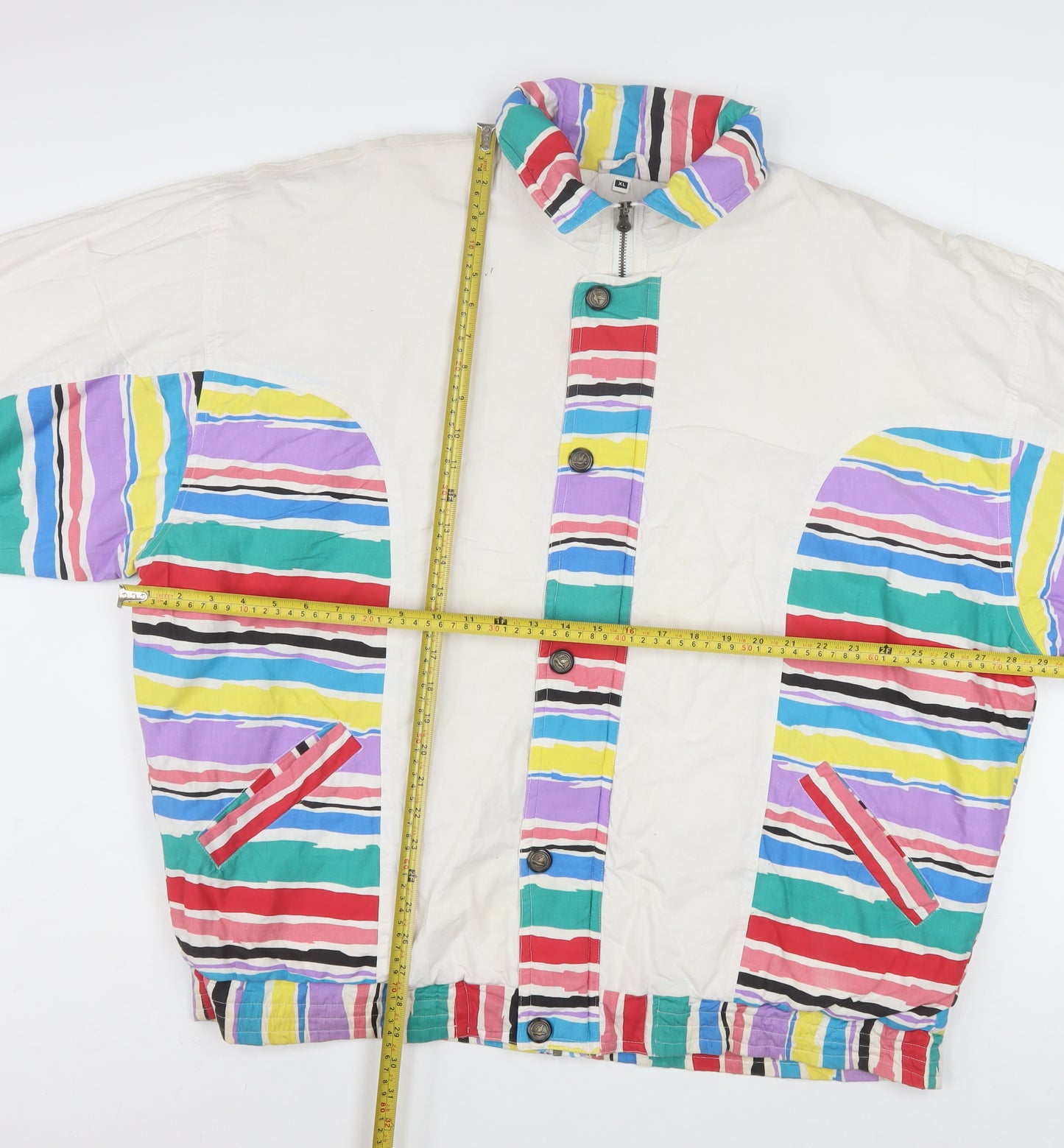Virgin Men's Multicoloured 80s Striped Bomber Jacket XL Cotton