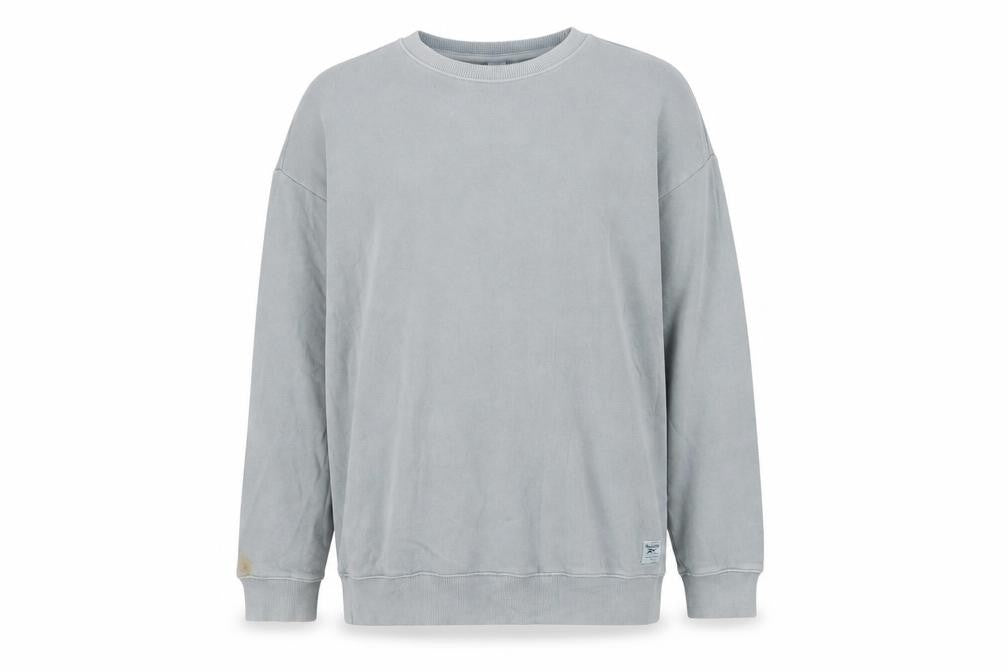 Front view of Reebok Men's Grey Crew Neck Pullover Sweatshirt, size M