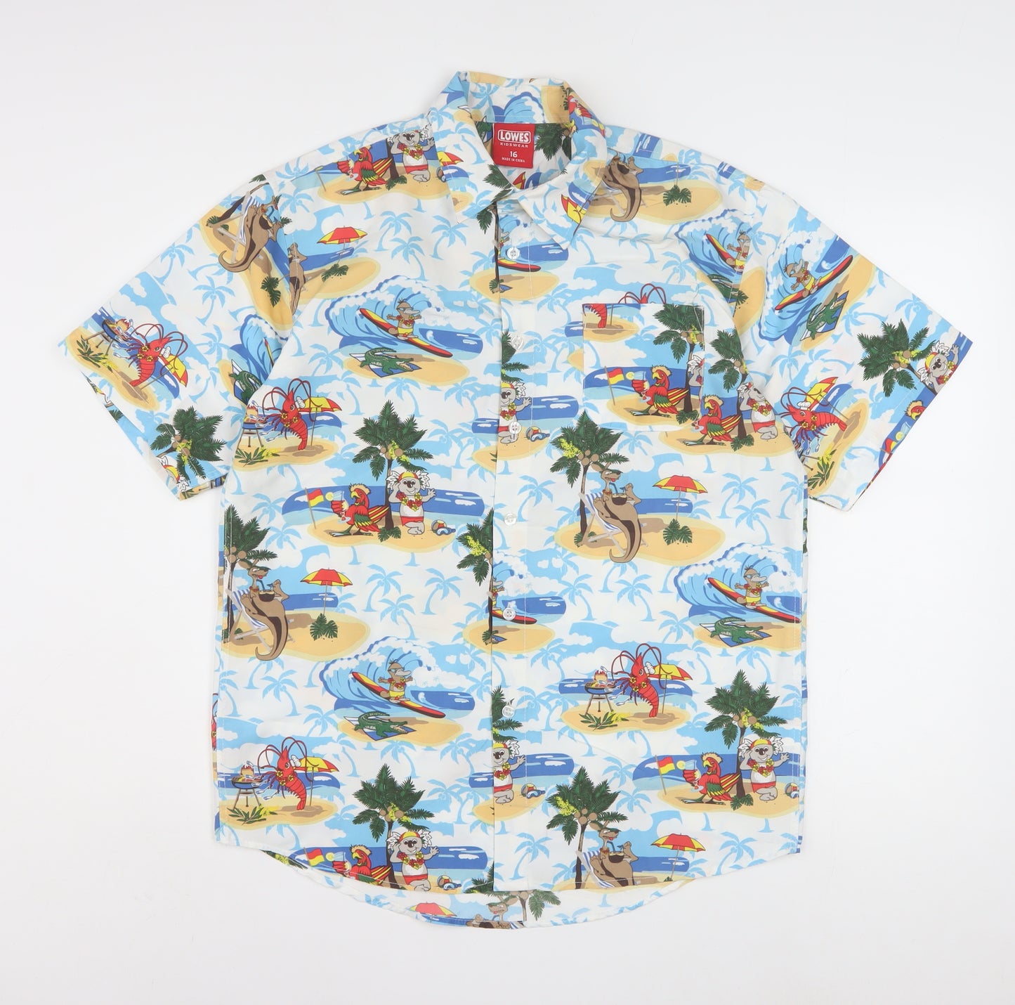 Lowes Boys Multicoloured Hawaiian Beach Print Button-Up Shirt Size 16