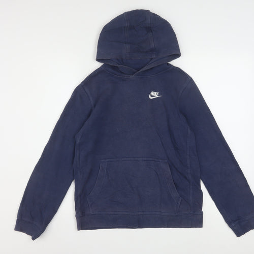 Nike Boys Navy Blue Pullover Hoodie L 147-158cm Cotton Blend Standard Fit