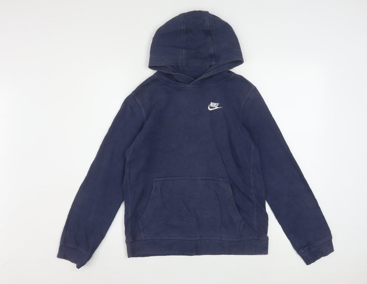 Nike Boys Navy Blue Pullover Hoodie L 147-158cm Cotton Blend Standard Fit