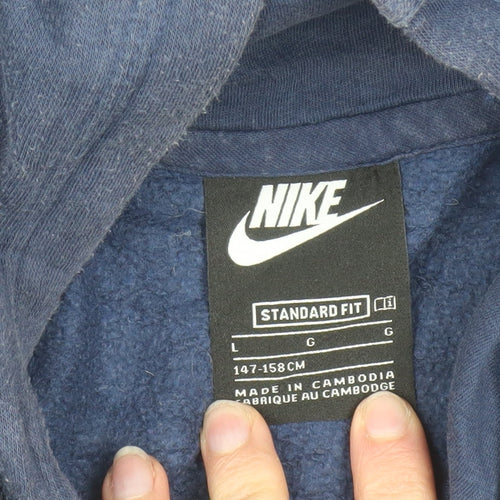 Nike Boys Navy Blue Pullover Hoodie L 147-158cm Cotton Blend Standard Fit