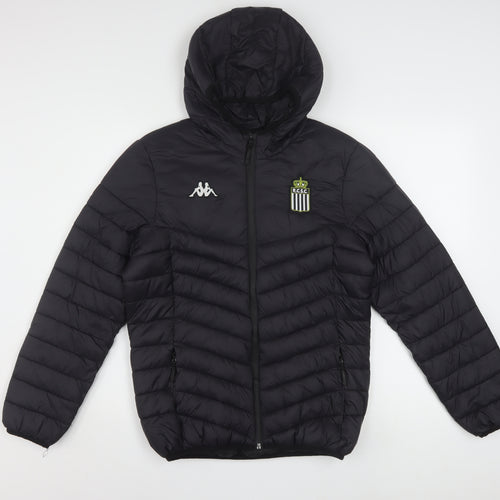 Kappa Boys Black Hooded Puffer Jacket 14 Years 164cm Winter Lined Full Zip
