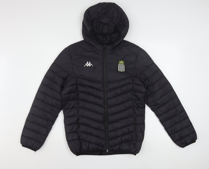 Kappa Boys Black Hooded Puffer Jacket 14 Years 164cm Winter Lined Full Zip