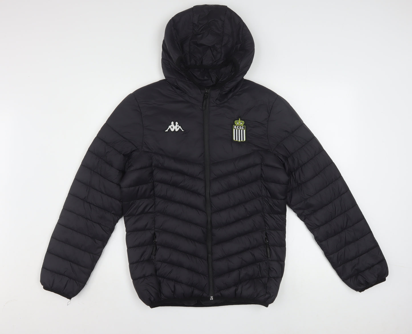 Kappa Boys Black Hooded Puffer Jacket 14 Years 164cm Winter Lined Full Zip