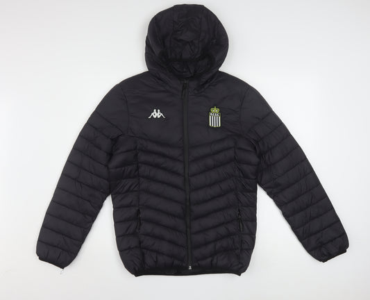Kappa Boys Black Hooded Puffer Jacket 14 Years 164cm Winter Lined Full Zip
