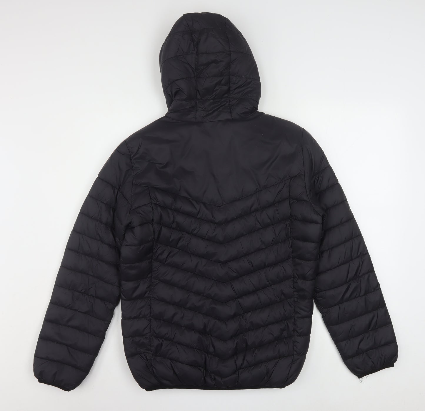 Kappa Boys Black Hooded Puffer Jacket 14 Years 164cm Winter Lined Full Zip
