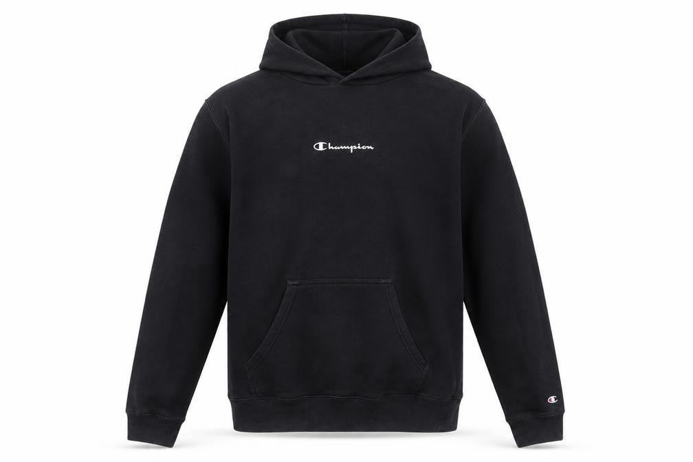 Front view of Champion Men’s Black Pullover Hoodie Small Fleece Sportswear