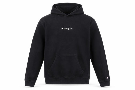 Front view of Champion Men’s Black Pullover Hoodie Small Fleece Sportswear