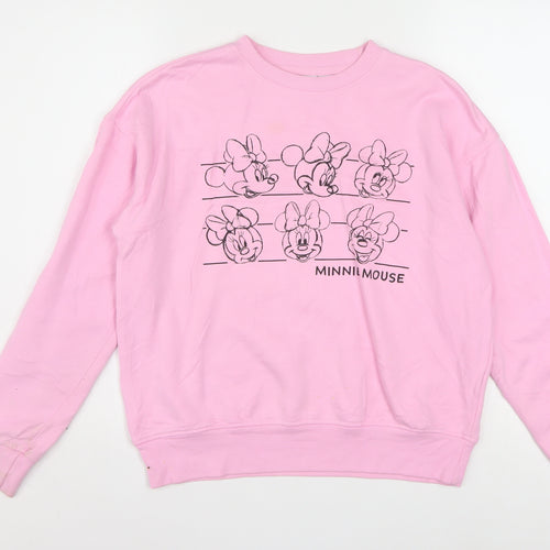 Disney Women Pink Minnie Mouse Sweatshirt 2XS Pullover Crew Neck