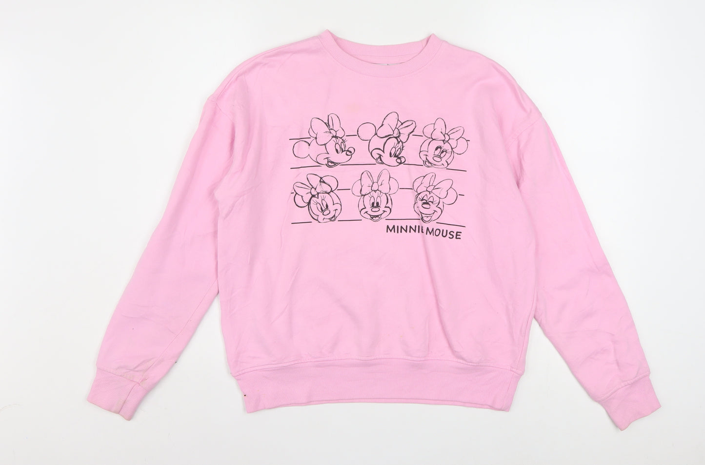 Disney Women Pink Minnie Mouse Sweatshirt 2XS Pullover Crew Neck