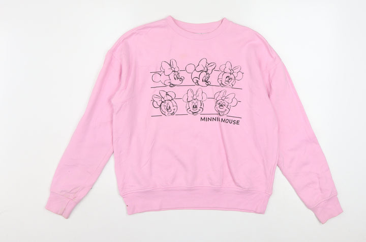 Disney Women Pink Minnie Mouse Sweatshirt 2XS Pullover Crew Neck