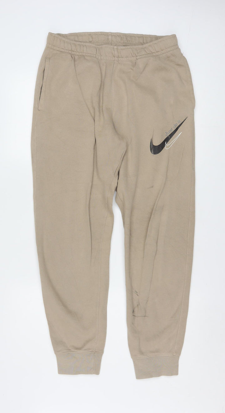 Nike Men’s Beige Jogger Sweatpants Size M Elastic Waist Tapered Fit