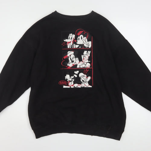Disney Women Black XS Pullover Sweatshirt with Mickey & Friends Print