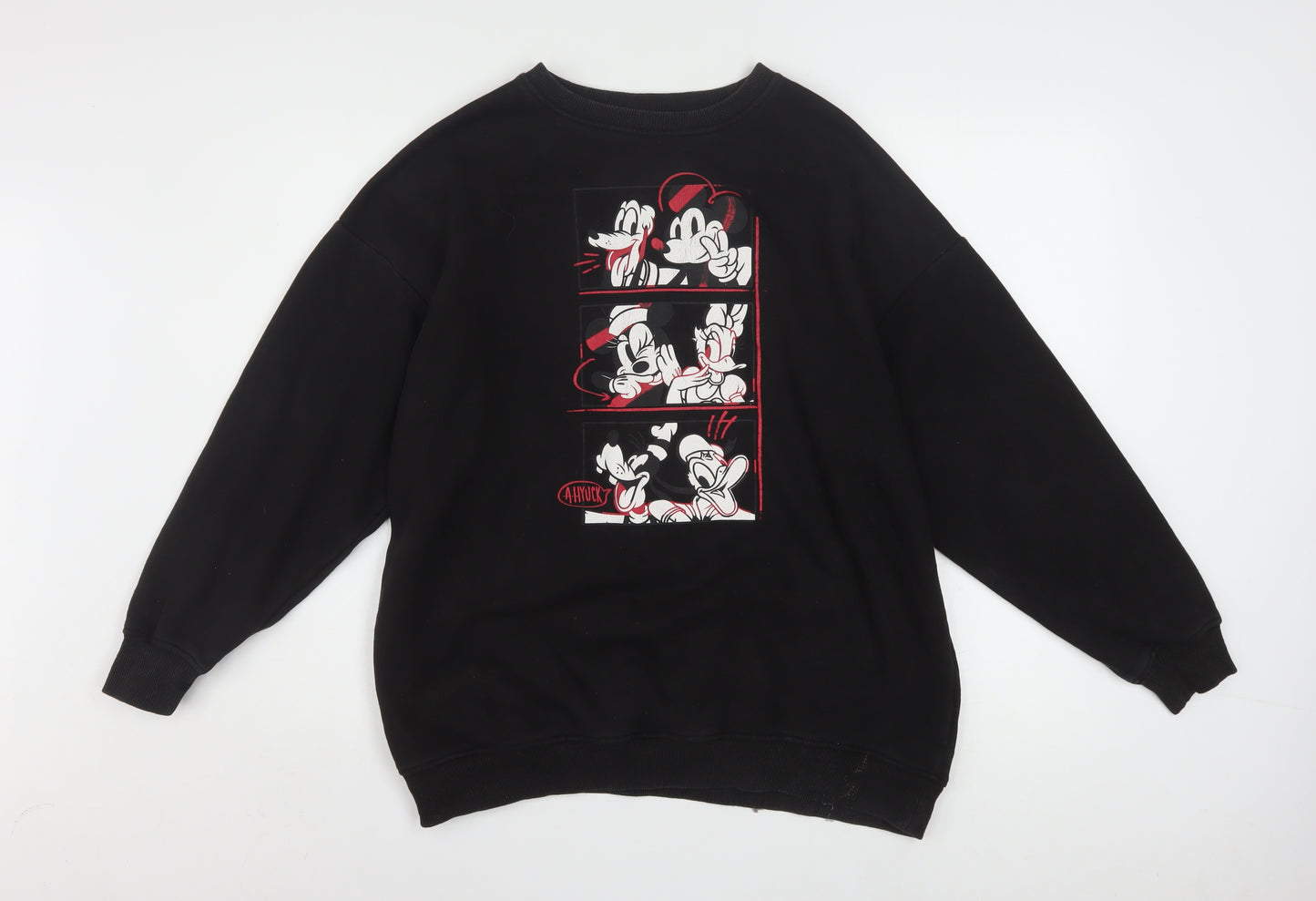Disney Women Black XS Pullover Sweatshirt with Mickey & Friends Print