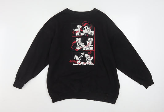 Disney Women Black XS Pullover Sweatshirt with Mickey & Friends Print