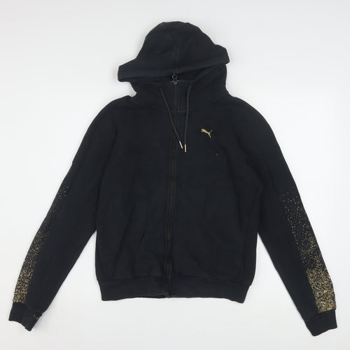 Puma Women's Black Full Zip Hoodie Gold Logo Small