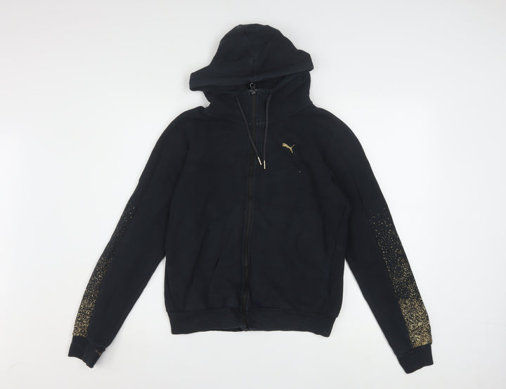 Puma Women's Black Full Zip Hoodie Gold Logo Small