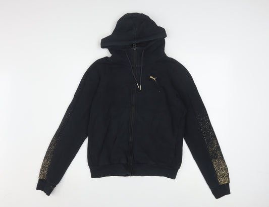 Puma Women's Black Full Zip Hoodie Gold Logo Small