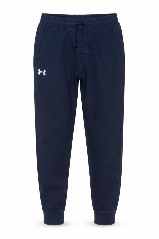 Front view of Under Armour boys’ navy jogger sweatpants, size 13, years cotton blend