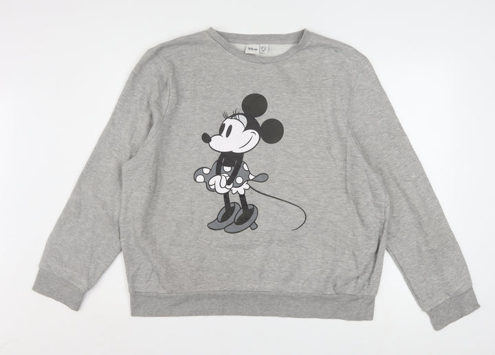 Disney Women Grey Minnie Mouse Pullover Sweatshirt L