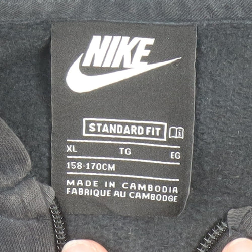 Nike Boys Black Full Zip Hoodie XL 158-170cm Fleece Sweatshirt