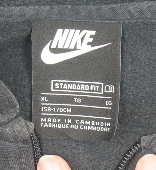 Nike Boys Black Full Zip Hoodie XL 158-170cm Fleece Sweatshirt