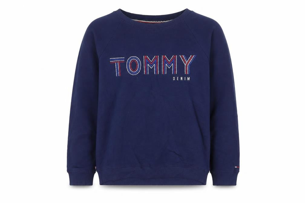 Front view of Tommy Hilfiger Denim Women's Navy Blue XS Pullover Sweatshirt