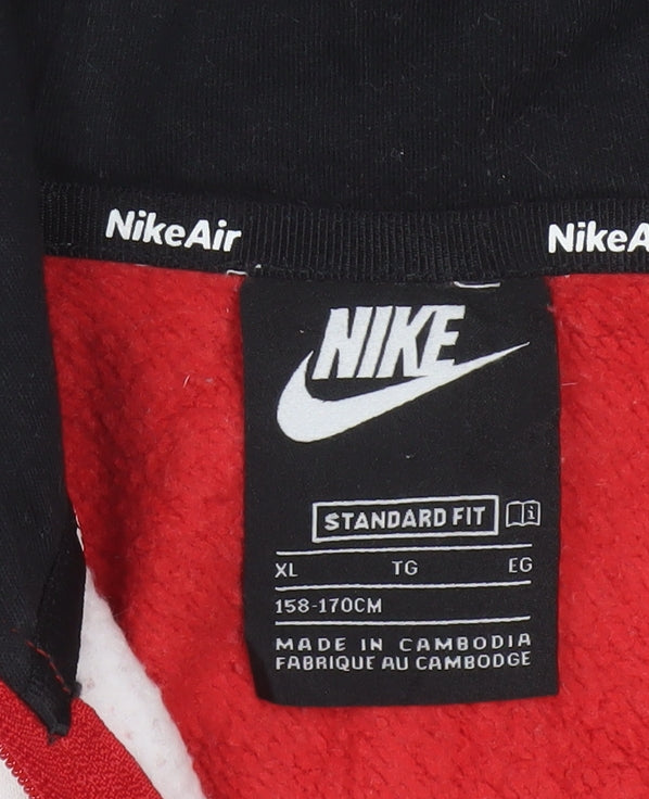 Nike Boys Red White Black Full Zip Hoodie XL (158-170cm) Cotton Blend