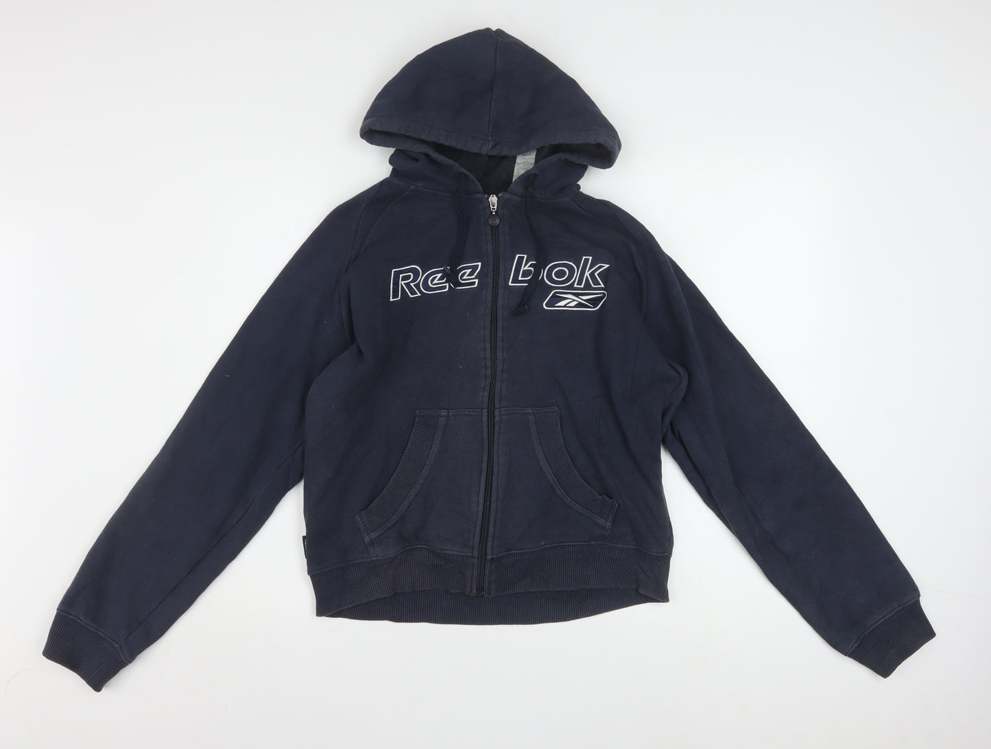 Reebok Women Navy Blue Full Zip Hoodie Size 14 Cotton Blend