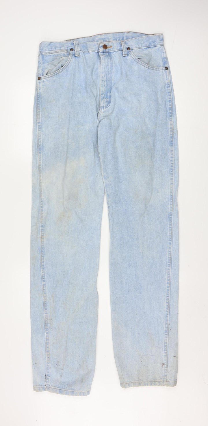 Wrangler Men Blue 34x36 Straight Fit Light Wash Denim Jeans